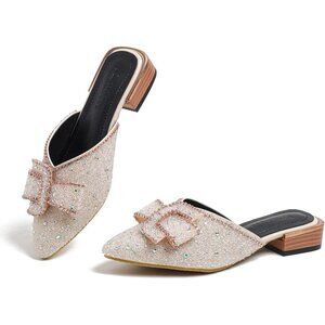 Women's Apricot color Flats Comfortable Soft Insole Pointed Cherry Mule Shoes